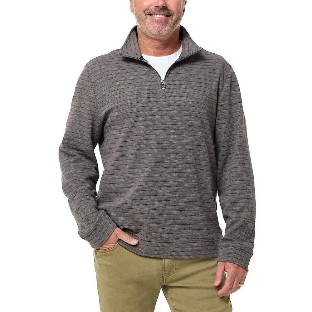 Dockers Men's XL Gray 1/4 Zip Pullover Sweatshirt Cotton Blend Striped L1374